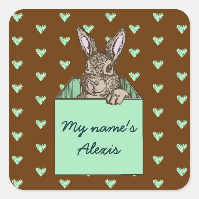 bunny announcement square sticker (Front)