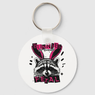 Bunny Are Overrated Stay Feral Easter Racoon Rabb Key Ring
