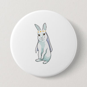 Bunny as Bride with Wreath of flowers 7.5 Cm Round Badge