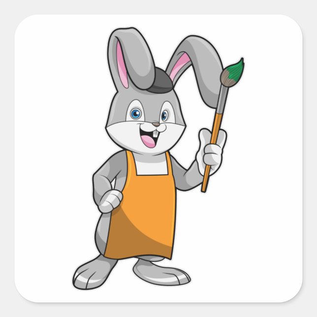 Bunny as Painter with Paint brush Square Sticker (Front)