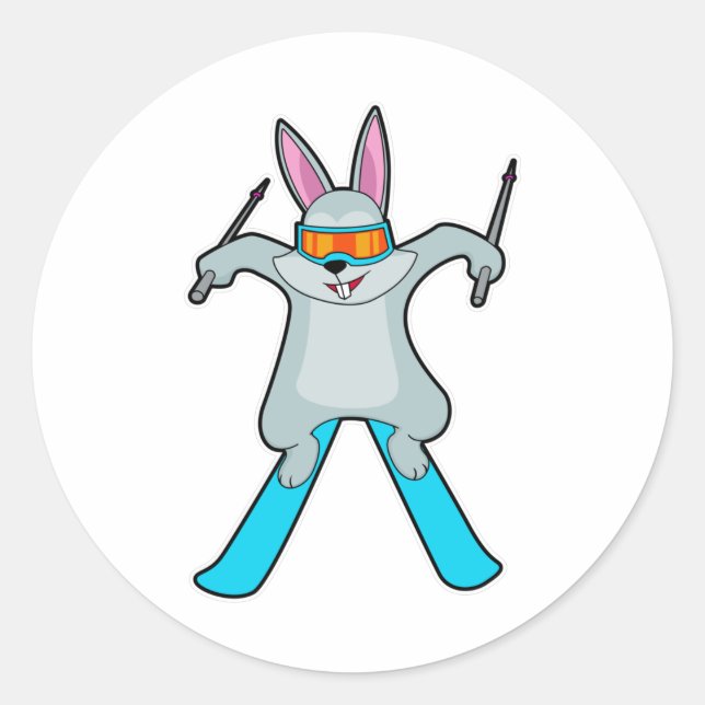Bunny as Skier with Ski Classic Round Sticker (Front)