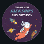 Bunny Astronaut Outer Space Kids Birthday Party Classic Round Sticker<br><div class="desc">Cute party favours for kids,  boys or girls who love outer space,  astronomy,  planets,  rocket and outer space. Perfect for kids birthday party,  party favours and thank you label. You can also customise the text for baby shower or other occasion and party.</div>