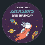 Bunny Astronaut Outer Space Kids Birthday Party Classic Round Sticker<br><div class="desc">Cute party favours for kids,  boys or girls who love outer space,  astronomy,  planets,  rocket and outer space. Perfect for kids birthday party,  party favours and thank you label. You can also customise the text for baby shower or other occasion and party.</div>