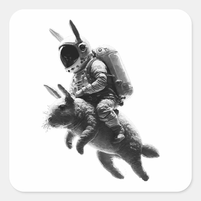 Bunny Astronaut Riding a Rabbit in Space  Square Sticker (Front)