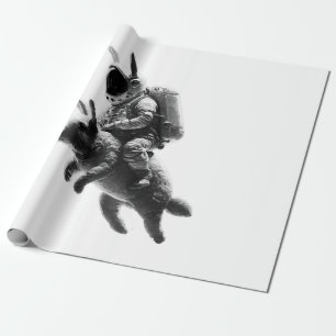 Bunny Astronaut Riding a Rabbit in Space Wrapping Paper