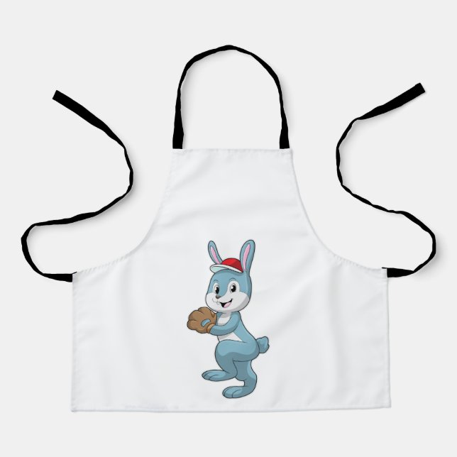 Bunny at Baseball with Baseball glove Apron (Front)