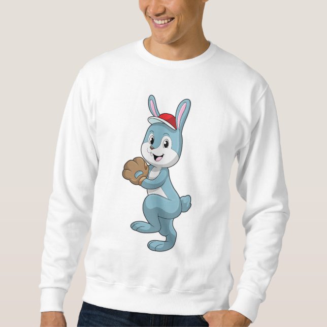 Bunny at Baseball with Baseball glove Sweatshirt (Front)
