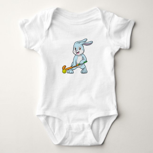 Bunny at Field hockey with Hockey stick Baby Bodysuit (Front)