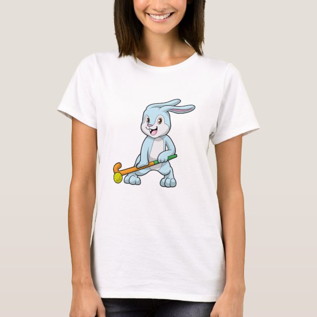 Bunny at Field hockey with Hockey stick T-Shirt (Front)