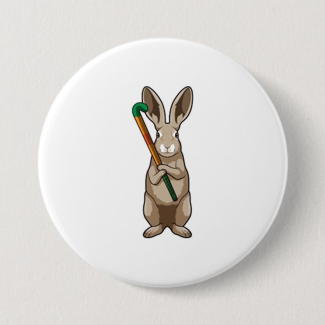 Bunny at Hockey with Hockey stick 7.5 Cm Round Badge (Front)
