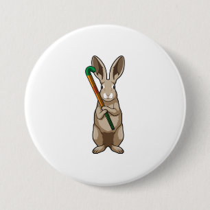 Bunny at Hockey with Hockey stick 7.5 Cm Round Badge
