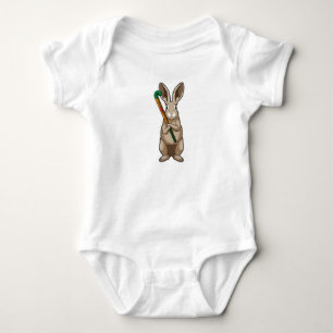 Bunny at Hockey with Hockey stick Baby Bodysuit