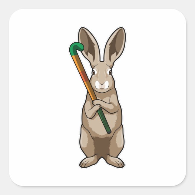 Bunny at Hockey with Hockey stick Square Sticker (Front)