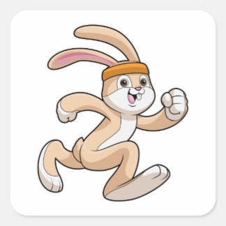 Bunny at Running with Headband Square Sticker