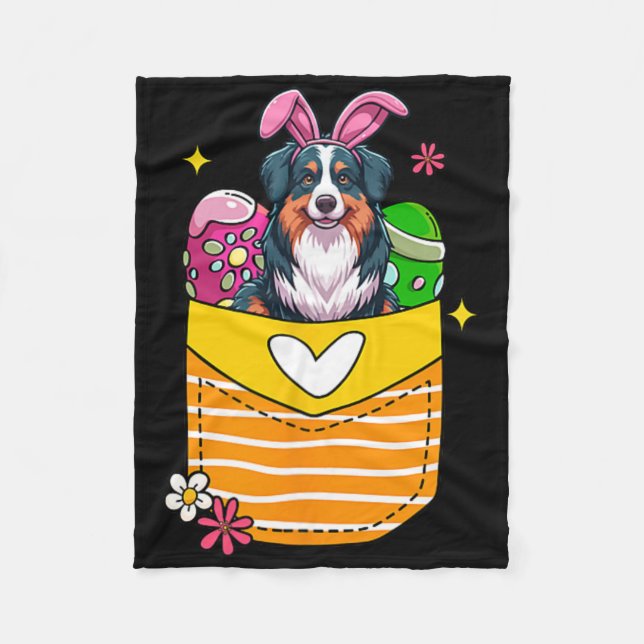 Bunny Australian Shepherd Easter Chocolate Eggs In Fleece Blanket (Front)