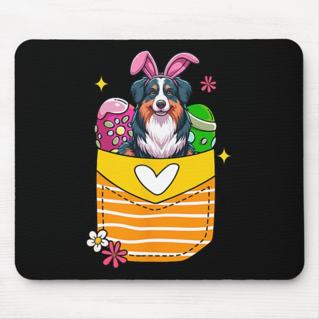Bunny Australian Shepherd Easter Chocolate Eggs In Mouse Pad (Front)