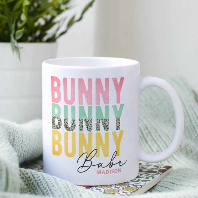 Bunny Babe Cute Modern Girly Easter Personalised Coffee Mug (Creator Uploaded)