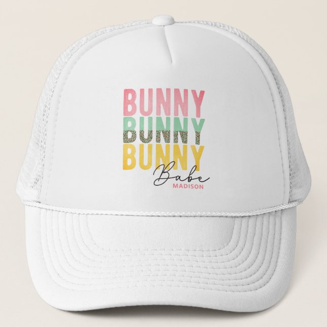 Bunny Babe Cute Modern Girly Easter Personalised Trucker Hat (Front)