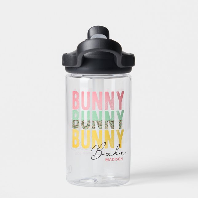 Bunny Babe Cute Modern Girly Easter Personalised Water Bottle (Back)