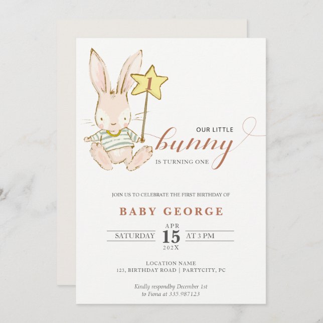 Bunny baby birthday Invitation (Front/Back)