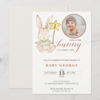 Bunny baby birthday Photo Invitation