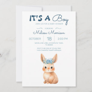 Bunny Baby Boy Shower Invitation