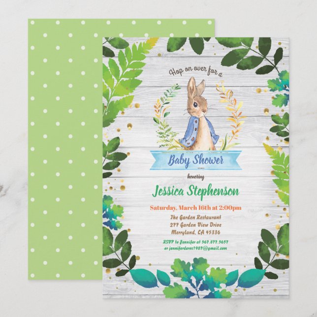 Bunny baby boy shower invitation. Spring Easter Invitation (Front/Back)