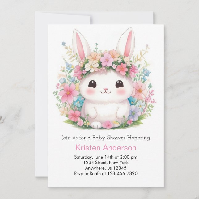 Bunny Baby Girl Shower Invitation (Front)