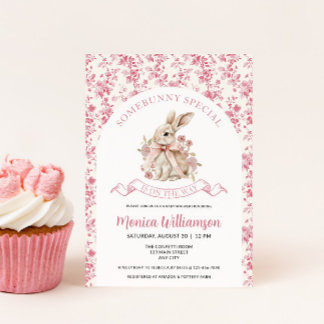 Bunny Baby Girl Shower Invitation Toile