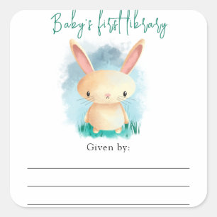 Bunny - Baby Shower bookplate, books for baby Square Sticker