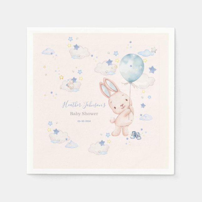 Bunny Baby Shower Boy Napkin (Front)