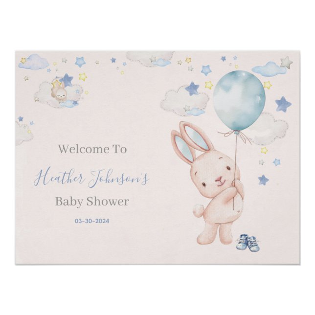 Bunny Baby Shower Boy Poster (Front)