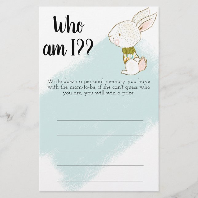 Bunny Baby Shower Game - How am I? Flyer (Front)