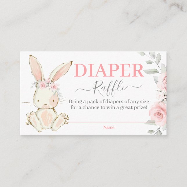 Bunny Baby Shower Girl Diaper Raffle Card (Front)