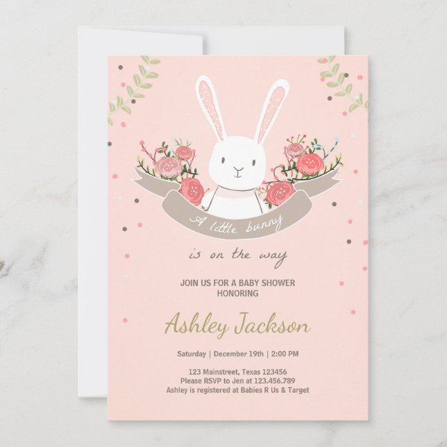 Bunny Baby Shower invitation Rabbit Spring Floral (Front)