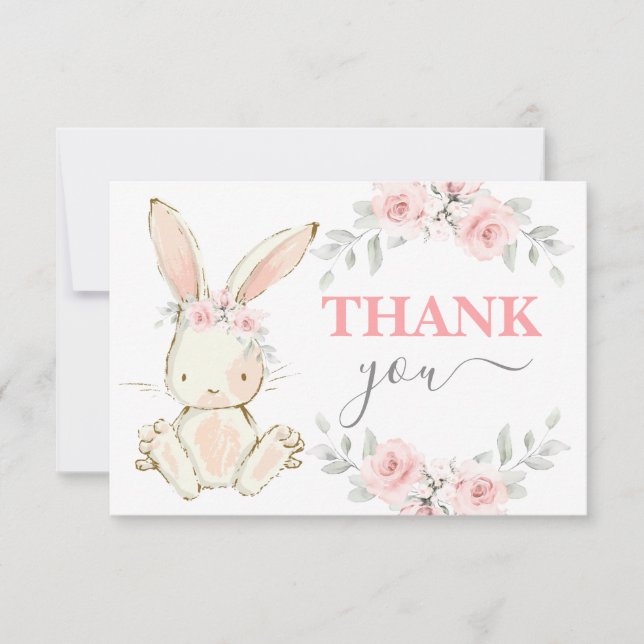 Bunny Baby Shower pink thank you Note Card (Front)
