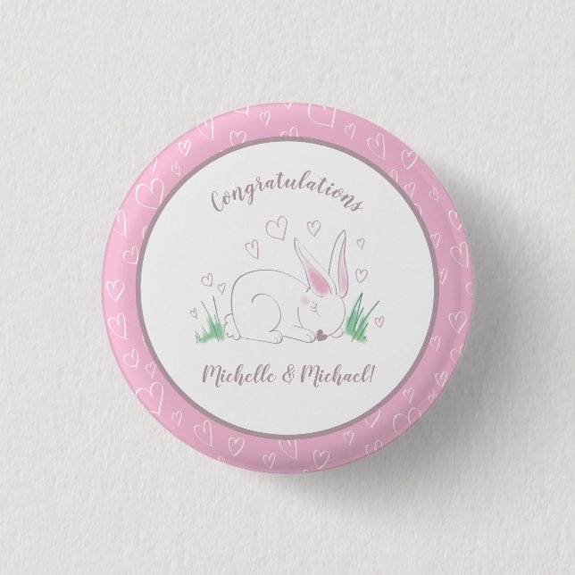 Bunny Baby Shower Spring Pink Girl 3 Cm Round Badge (Front)