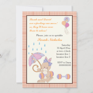 Bunny baby sprinkle orange plaid border invitation