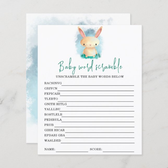 Bunny Baby Word Scramble | Baby Shower Game (Front/Back)