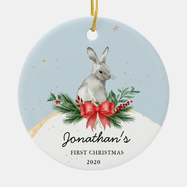 Bunny Baby's First Christmas Ornament (Front)