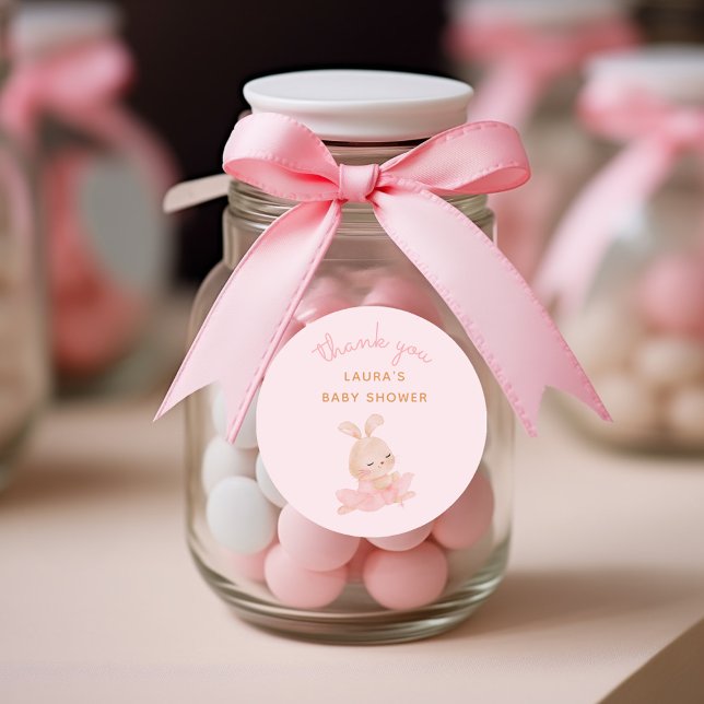 Bunny Ballerina Tutu Baby Shower Thank You Classic Round Sticker (Cute bunny ballerina watercolor illustration for baby shower favors)