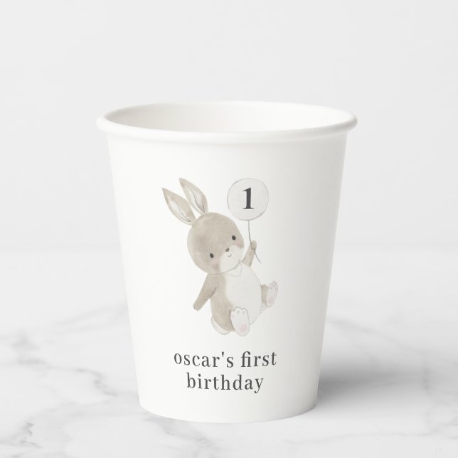 Bunny Balloon 1st Birthday Paper Cups (Front)
