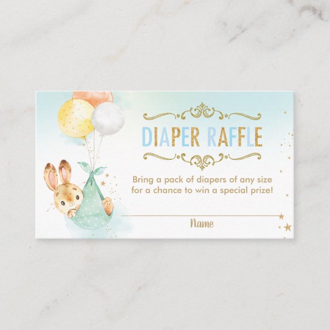 Bunny Balloons Baby Shower Diaper Raffle Ticket Enclosure Card (Front)