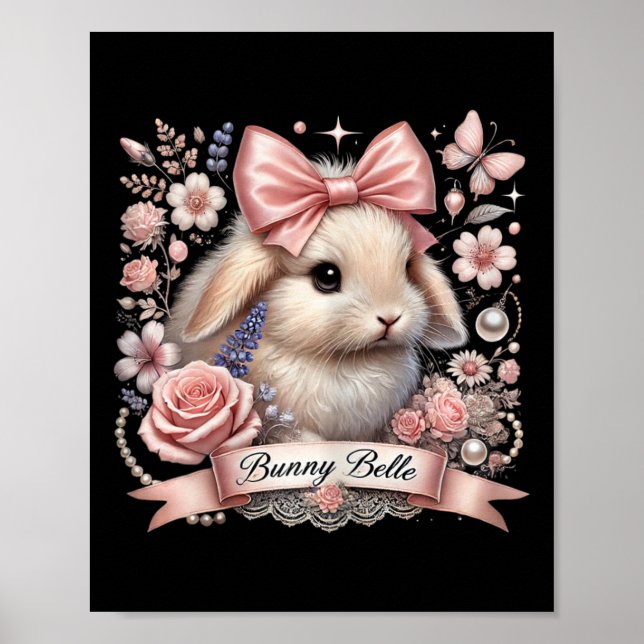 Bunny Belle Coquette Easter Cute Pink Bow Bunny Ae Poster (Front)
