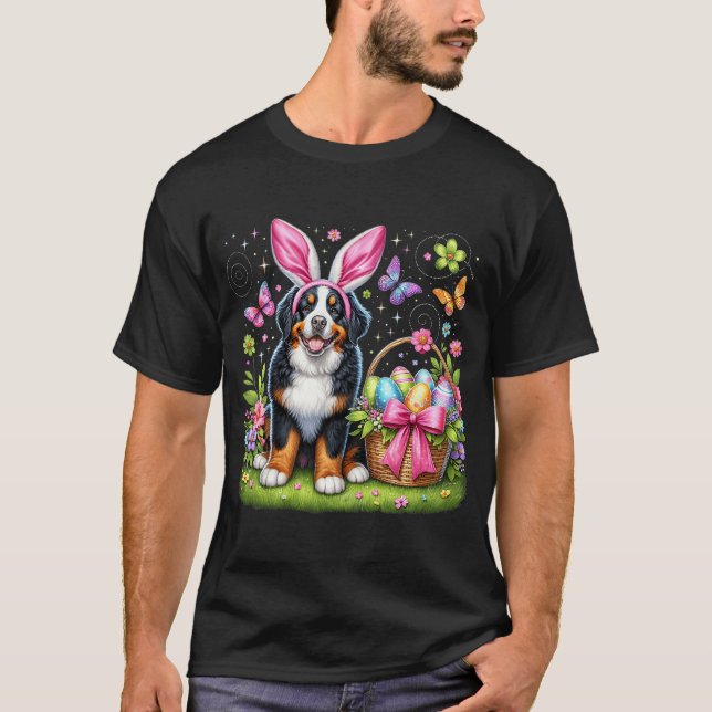 Bunny Bernese Mountain Dog Dog Easter Eggs Basket  T-Shirt (Front)