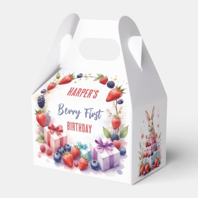 Bunny Berry First Birthday Strawberry Party - Favour Box (Front Side)