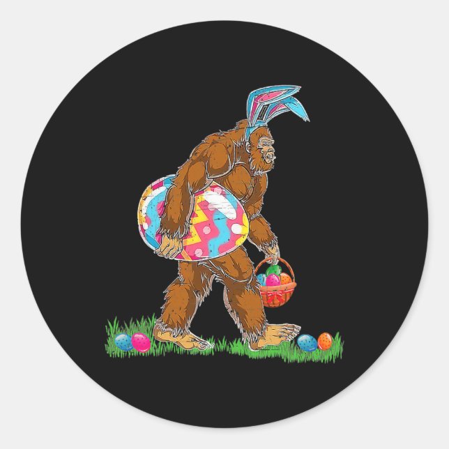 Bunny Bigfoot Sasquatch Happy Easter Day Eggs Hunt Classic Round Sticker (Front)