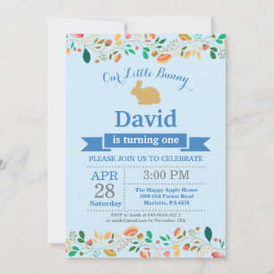 Bunny Birthday Boy Easter Egg 1st First Birthday Invitation