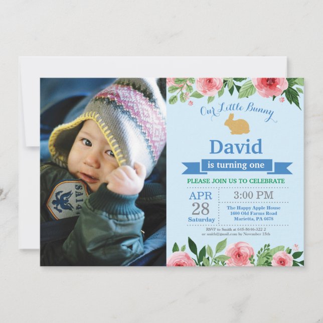 Bunny Birthday Boy Easter Egg 1st First Birthday Invitation (Front)