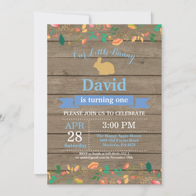 Bunny Birthday Boy Easter Egg 1st First Birthday Invitation (Front)